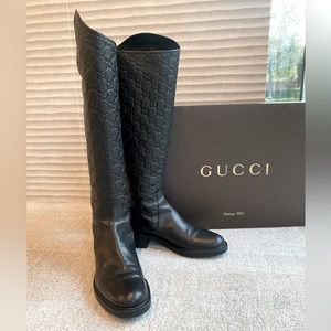 Black Gucci Guccissima Calfskin Miro Soft Knee High Riding Boots size 37.5/7.5